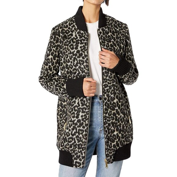 Sam Edelman Leopard Print Longline Bomber Jacket - Picture 1 of 12